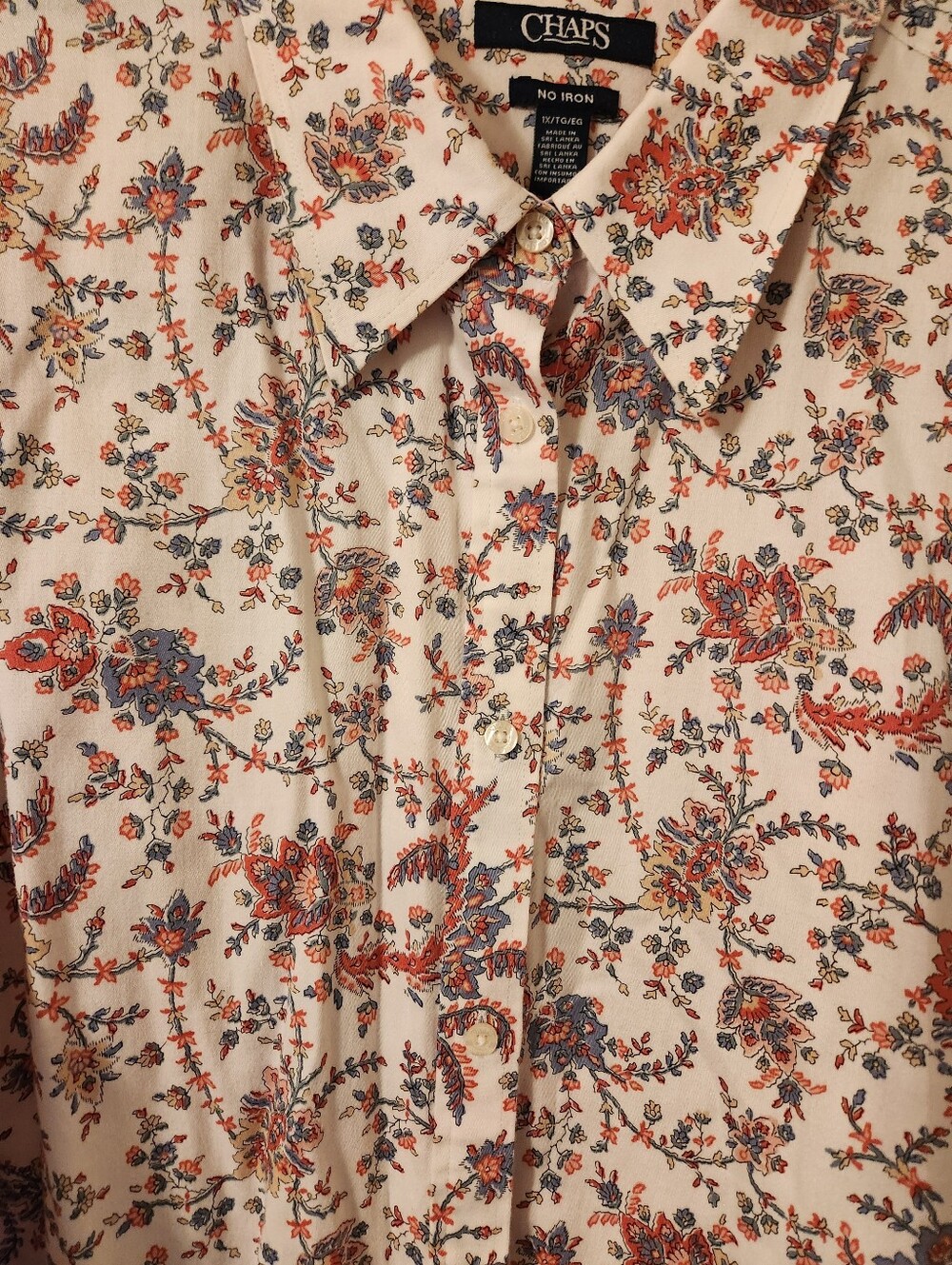 Chaps Cream Floral Button-Up Shirt with Rust & Blue Print, sz 1x - Picture 4 of 4